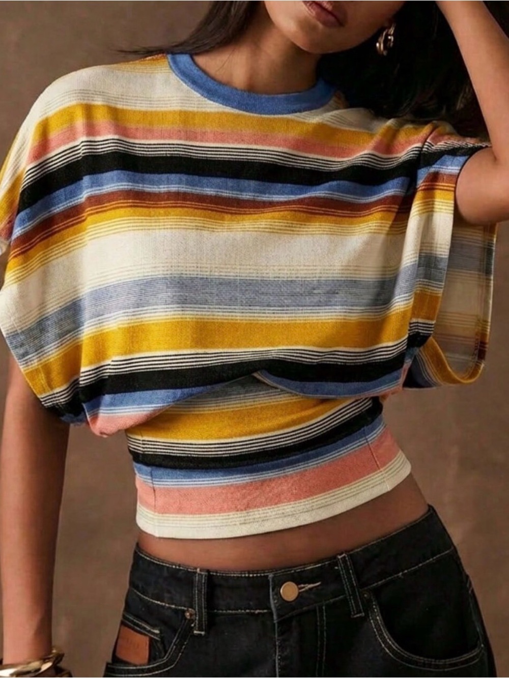 Striped Multicolor Cropped Knit Top - Women